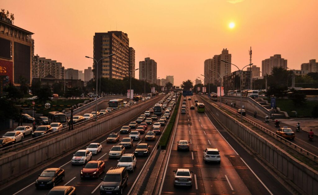 vehicle in road at golden hour